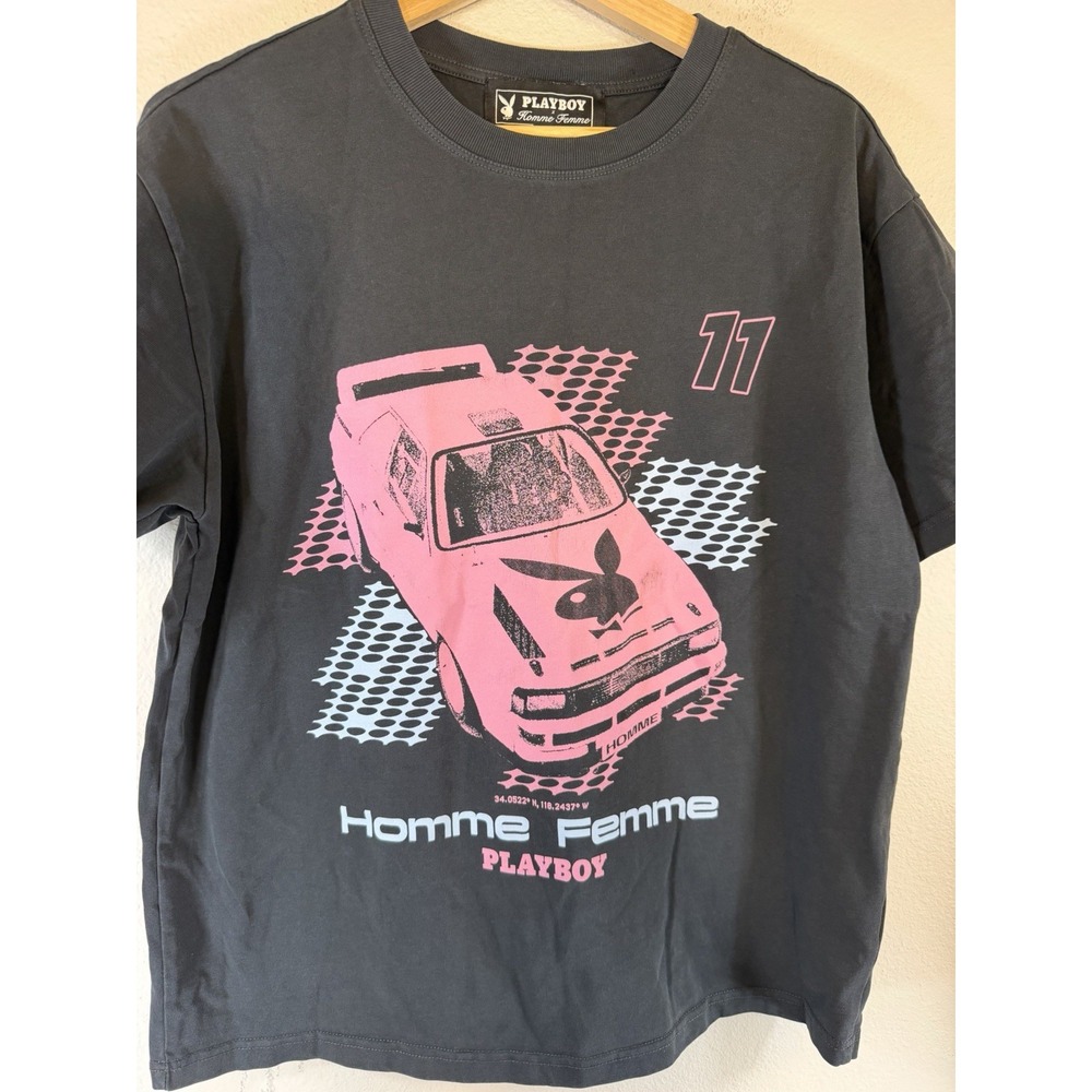 Homme Femme Playboy Fast Lane Tee Shirt Black Pink Vintage Race Car Men's Size M